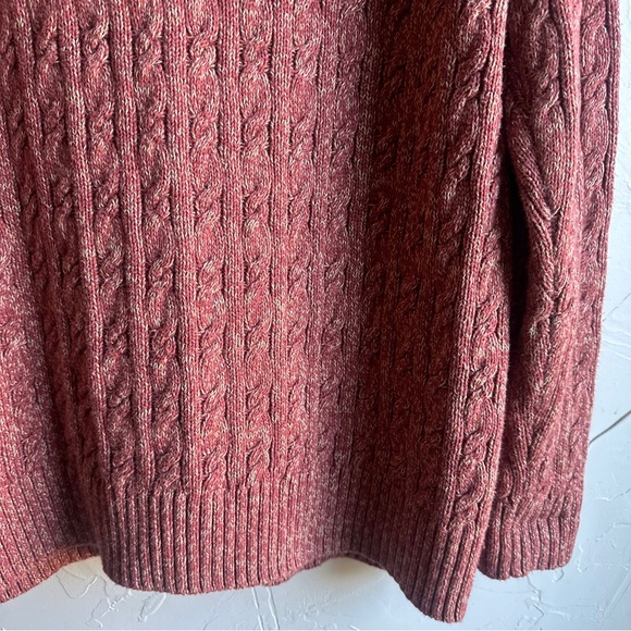 LL Bean Long Cable Knit 100% Cotton Cardigan Heathered Red Sz M Fisherman Preppy - Picture 9 of 12
